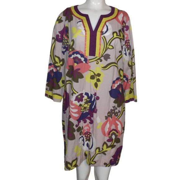 BODEN Dress, 14, Multicolor floral, Short, 3/4 sleeve, Split neck, Lightweight - Picture 10 of 13